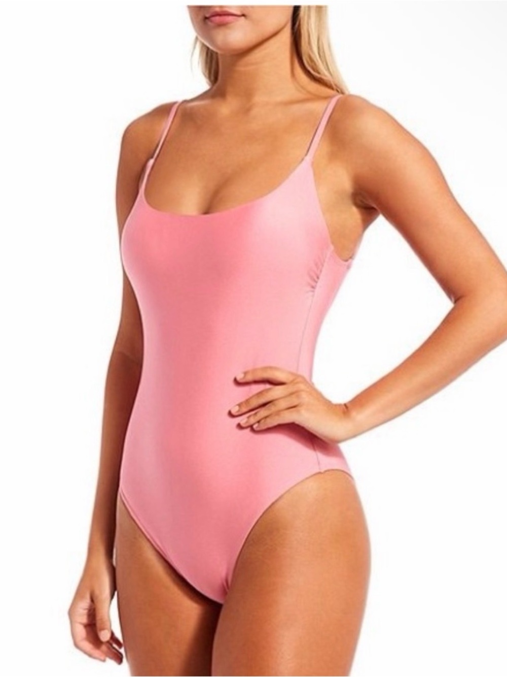 Chelsea & violet solid rose pink scoop neck one piece XL